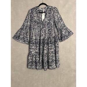 NY Collection Tiered Dress Women's Petite Medium 3/4 Sleeve Blue NEW